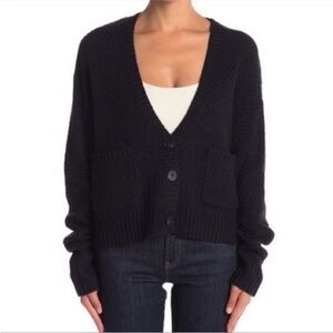 John + Jenn Black Knit Cardigan Button Front Pocket Normcore Style Size XL